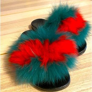 Italian rabbit fur slides